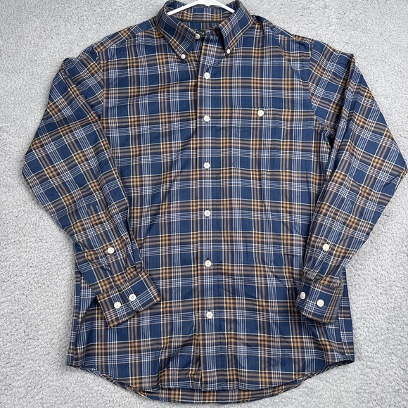 Orvis Shirt Mens Medium Blue Brown Plaid Stretch Long Sleeve Button Up Casual - Picture 2 of 12